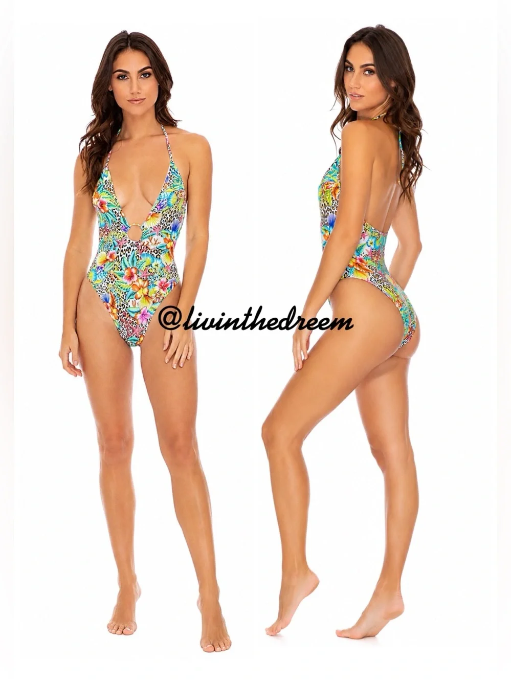 Luli Fama Jungle Tropical Floral Plunge One-Piece Swimsuit - Multicolor SZ XL